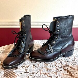 Vintage Laredo Leather Roper Boots Oxblood & Black Kiltie 8 USA Dark Americana
